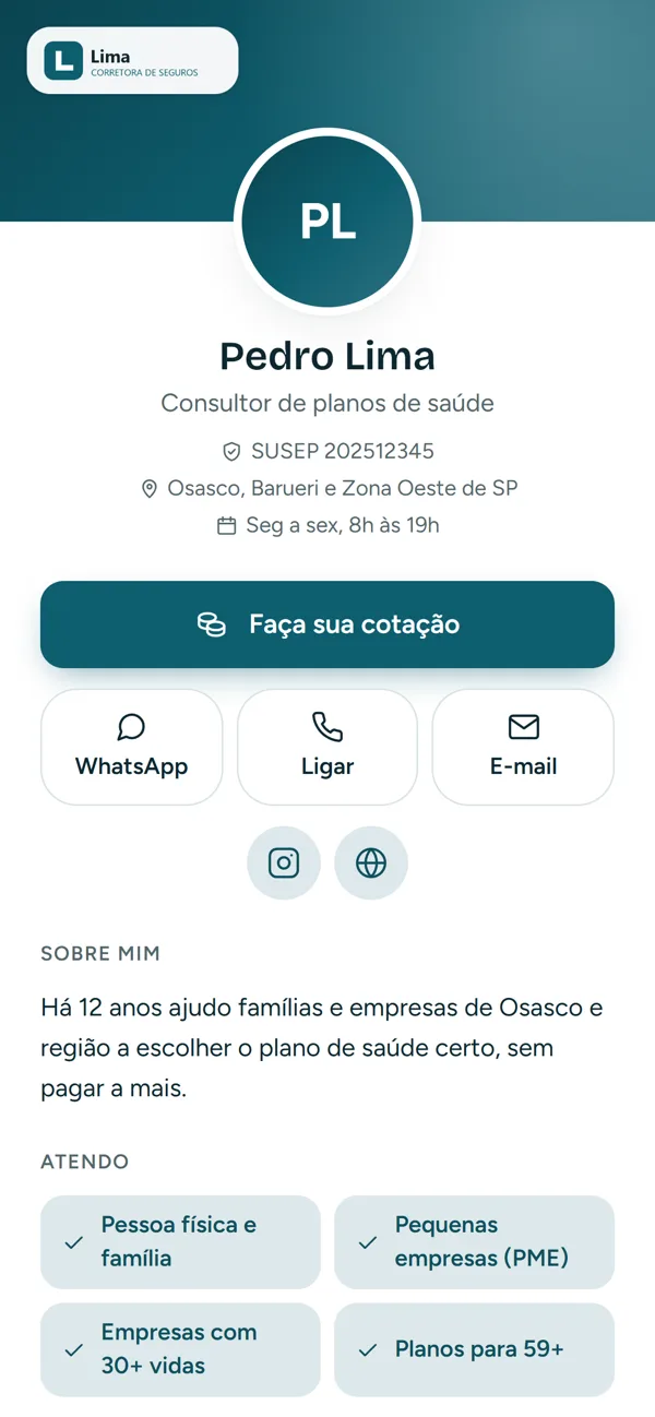 Cartão digital do corretor